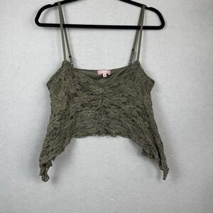 Faded Rose Green Lace Handkerchief Asymetrical Hem Cami Top Sz L Forest Fairy